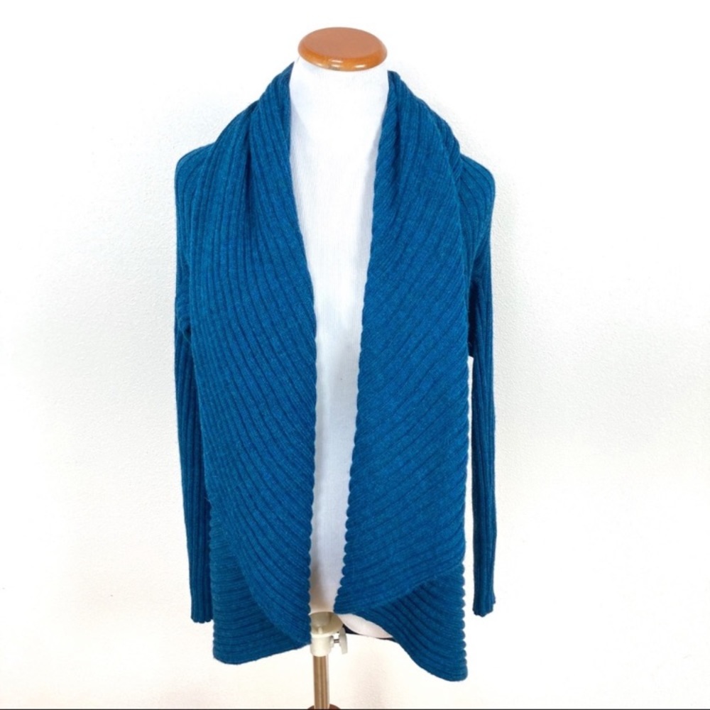 Peruvian Link Alpaca Open Cardigan‎ Teal Blue Circle Sweater Women’s One Size